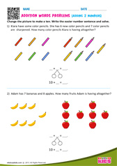 Addition word problems sums to 20